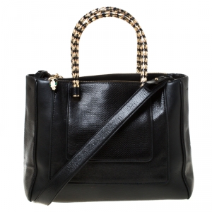 Bvlgari Black Snakeskin and Leather Medium Serpenti Tote