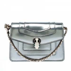 Bvlgari Gun Metal Metallic Leather Serpenti Forever Wallet