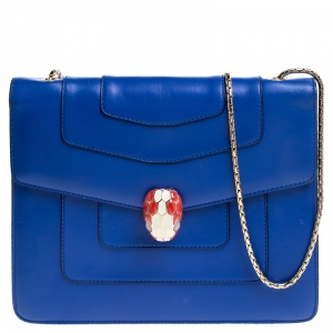 Bvlgari Blue Leather Medium Serpenti Forever Flap Shoulder Bag