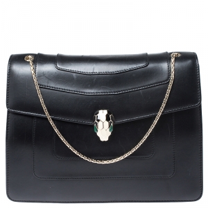 Bvlgari Black Leather Large Serpenti Forever Shoulder Bag