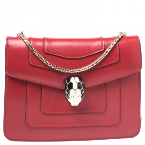 Bvlgari Red Leather Small Serpenti Forever Shoulder Bag