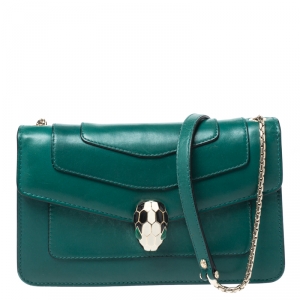 Bvlgari Green Leather Serpenti Forever Flap Bag