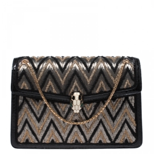Bvlgari Tri Color Python and Beads Medium Serpenti Forever Flap Shoulder Bag