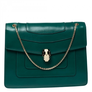 Bvlgari Green Leather Large Serpenti Forever Shoulder Bag