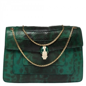 Bvlgari Green Karung Medium Serpenti Forever Flap Shoulder Bag