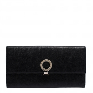 Bvlgari Black Leather Trifold Continental Wallet