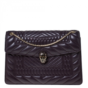 Bvlgari Dark Purple Quilted Scaglie Leather Medium Serpenti Forever Shoulder Bag