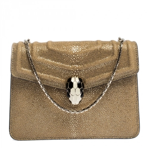 Bvlgari Metallic Gold Stingray and Patent Leather Serpenti Forever Shoulder Bag