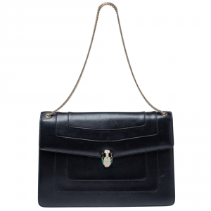 Bvlgari Black Leather Serpenti Forever Shoulder Bag