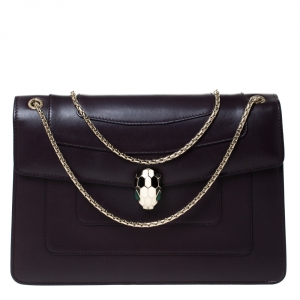 Bvlgari Dark Plum Leather Medium Serpenti Forever Flap Shoulder Bag