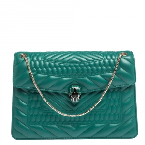 Bvlgari Green Quilted Scaglie Leather Medium Serpenti Forever Shoulder Bag