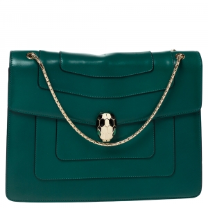 Bvlgari Green Leather Large Serpenti Forever Shoulder Bag