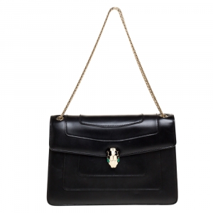 Bvlgari Black Leather Medium Serpenti Forever Shoulder Bag