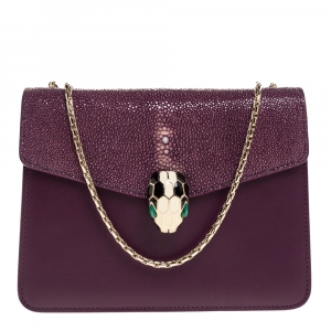 Bvlgari Purple Leather and Stingray Serpenti Forever Shoulder Bag