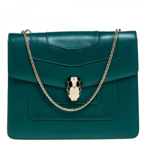 Bvlgari Green Leather Serpenti Forever Shoulder Bag