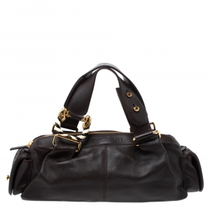 Pre Owned Bvlgari Dark Brown Leather Leoni Zip Satchel