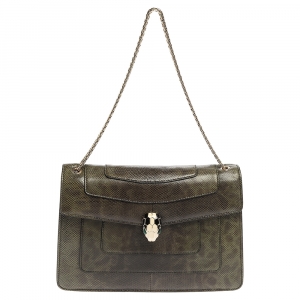 Bvlgari Green Lizard Medium Serpenti Forever Shoulder Bag 