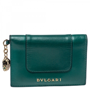 Bvlgari Green Leather Serpenti Forever Bifold Card Holder