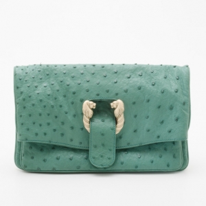Bvlgari Jade Green Ostrich Clutch Bag