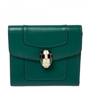 Bvlgari Green Leather Serpenti Forever Trifold Wallet