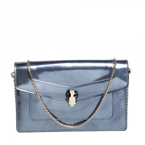 Bvlgari Metallic Grey Patent Leather Serpenti Forever Wallet on Chain