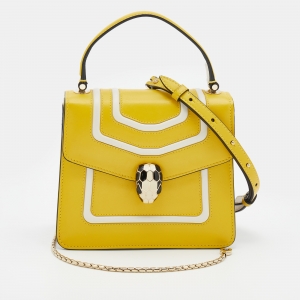 Bvlgari Yellow Leather Mini Serpenti Forever Top Handle Bag