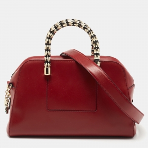 Bvlgari Red Leather Serpenti Scaglie Boston Bag