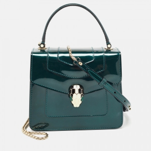 Bvlgari Emerald Green Patent Leather Serpenti Forever Top Handle Bag