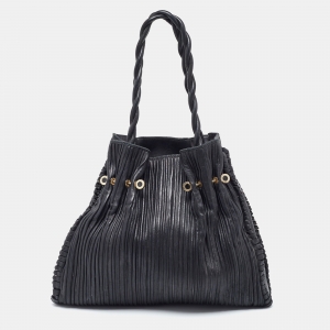 Bvlgari Black Pleated Leather Twistino Tina Shopper Tote