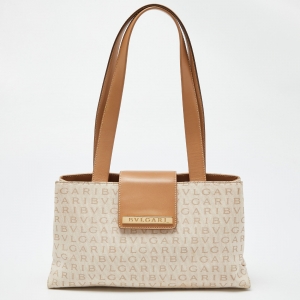 Bvlgari Beige Signature Canvas and Leather Tote 