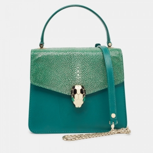 Bvlgari Green Stingray and Leather Small Serpenti Forever Top Handle Bag