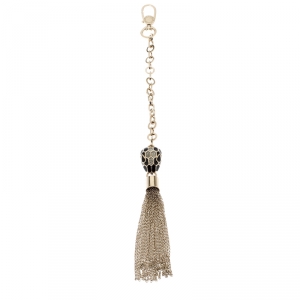 Bvlgari Serpenti Forever Black Glitter Enamel Gold Plated Tassel Bag Charm 