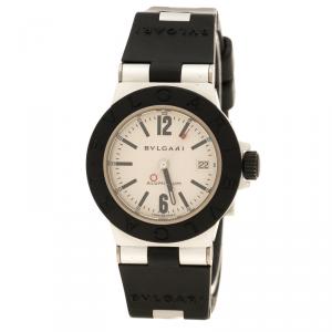 Bvlgari Silver Grey Aluminium and Black Rubber Diagono Women's Wristwatch 29 mm