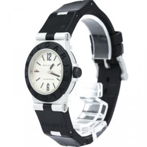 Bvlgari White Rubber and Aluminum Diagono Women's Wristwatch 32MM