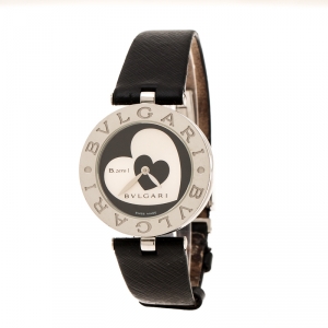 Bvlgari Black Dial With Heart Motif Inlay Stainless Steel B.Zero1 BZ30S Women's Wristwatch 30 mm