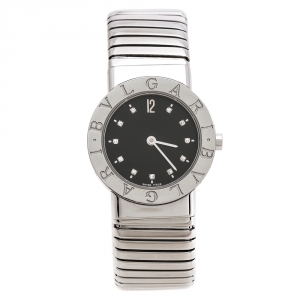 Bvlgari Black Stainless Steel Diamonds Tubogas BB262TS  Women's Wristwatch 26 mm