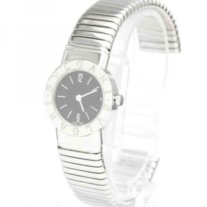 Bvlgari Black Stainless Steel Tubogas BB23 2TS Quartz Women's Wristwatch 23 MM