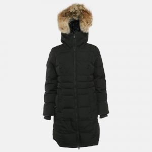 Pre Owned Canada Goose Black Real Fur Hooded Pembina Coat M