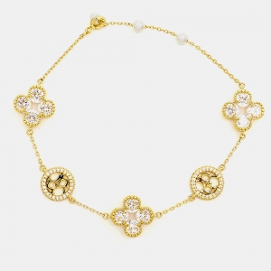 Carolina Herrera Rosetta Insignia Crystals Faux Pearl Gold Tone Bracelet