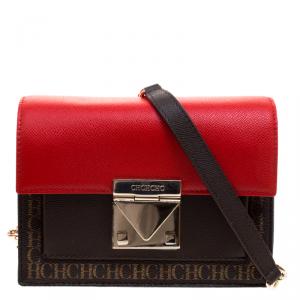 Pre Owned Carolina Herrera Brown/Red Small Carry on Bandoulière Bag