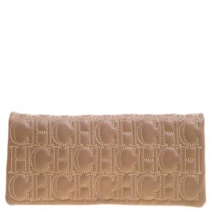 Pre Owned Carolina Herrera Beige Embossed Leather Clutch 