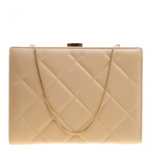 Pre Owned Carolina Herrera Beige Leather Chain Clutch