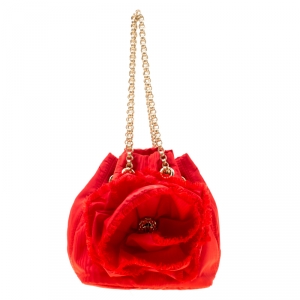 Pre Owned Carolina Herrera Red Nylon Bucket Shoulder Bag