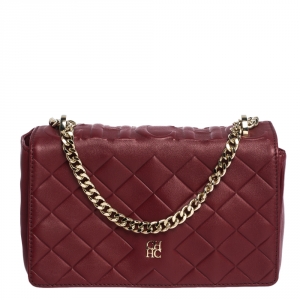 Pre Owned Carolina Herrera Red Quilted Leather Flap Shoulder Bag