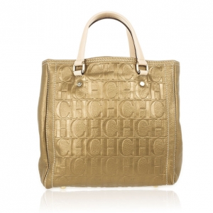 Pre Owned Carolina Herrera Gold Monogram Embossed Tote