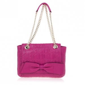 Pre Owned Carolina Herrera ‘Holly’ Fuschia Monogram Embossed Bag