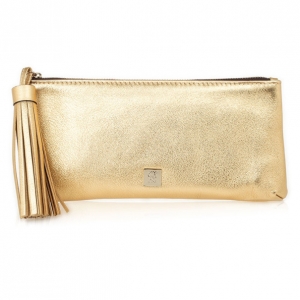 Pre Owned Carolina Herrera Gold Leather Clutch with Tassel