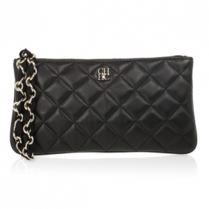 Pre Owned Carolina Herrera Black Quilted Leather Wristlet