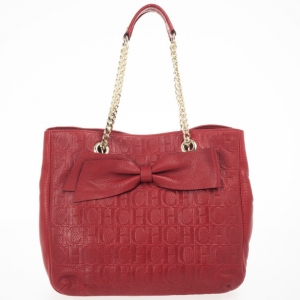Pre Owned Carolina Herrera Red Monogram Embossed 'New Anna' Tote