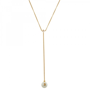 CH Carolina Herrera Gold Tone Faux Pearl Drop Pendant Necklace
